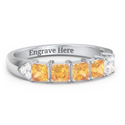 Classic 2-7 Princess Cut Ring with Accents in 925 Sterling Silver with Citrine and Diamond