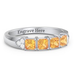 Classic 2-7 Princess Cut Ring with Accents in 925 Sterling Silver with Citrine, Cubic Zirconia, Ruby, and Pink Tourmaline