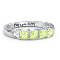 Classic 2-7 Princess Cut Ring with Accents in 925 Sterling Silver with Peridot, Cubic Zirconia, Ruby, and Pink Tourmaline