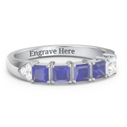 Classic 2-7 Princess Cut Ring with Accents in 925 Sterling Silver with Blue Sapphire and Diamond