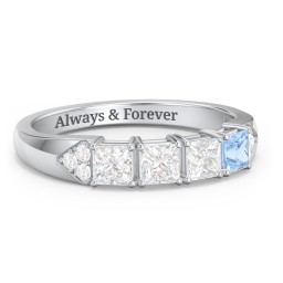 Classic 2-7 Princess Cut Ring with Accents in 925 Sterling Silver with Diamond, Cubic Zirconia, Blue Topaz, Ruby, and Pink Tourmaline