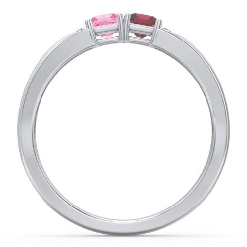 Classic 2-7 Princess Cut Ring with Accents – Sterling Silver with Pink Tourmaline, Ruby, and Cubic Zirconia