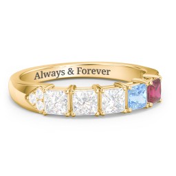 Classic 2-7 Princess Cut Ring with Accents in 10K Solid Yellow Gold with Diamond, Cubic Zirconia, Blue Topaz, and Ruby