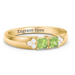 Classic 2-7 Princess Cut Ring with Accents in 10K Solid Yellow Gold with Peridot and Cubic Zirconia