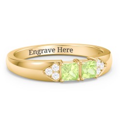 Classic 2-7 Princess Cut Ring with Accents in 10K Solid Yellow Gold with Peridot and Cubic Zirconia