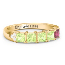 Classic 2-7 Princess Cut Ring with Accents in 10K Solid Yellow Gold with Peridot, Ruby, and Cubic Zirconia