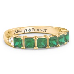 Classic 2-7 Princess Cut Ring with Accents in 10K Solid Yellow Gold with Emerald
