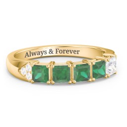 Classic 2-7 Princess Cut Ring with Accents in 10K Solid Yellow Gold with Emerald
