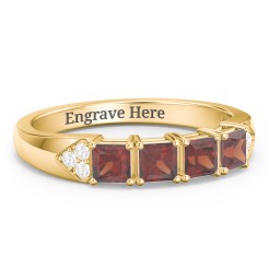 Classic 2-7 Princess Cut Ring with Accents in 10K Solid Yellow Gold with Garnet