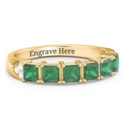 Classic 2-7 Princess Cut Ring with Accents in 10K Solid Yellow Gold with Emerald