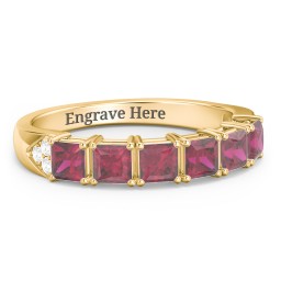 Classic 2-7 Princess Cut Ring with Accents in 10K Solid Yellow Gold with Ruby