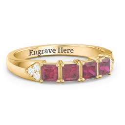 Classic 2-7 Princess Cut Ring with Accents in 10K Solid Yellow Gold with Ruby