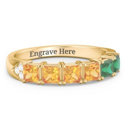 Classic 2-7 Princess Cut Ring with Accents in 10K Solid Yellow Gold with Citrine and Emerald