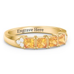 Classic 2-7 Princess Cut Ring with Accents in 10K Solid Yellow Gold with Citrine