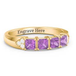 Classic 2-7 Princess Cut Ring with Accents in 10K Solid Yellow Gold with Amethyst