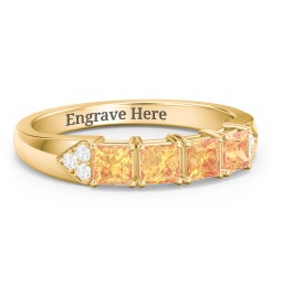 Classic 2-7 Princess Cut Ring with Accents in 10K Solid Yellow Gold with Citrine