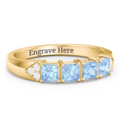 Classic 2-7 Princess Cut Ring with Accents in 10K Solid Yellow Gold with Blue Topaz