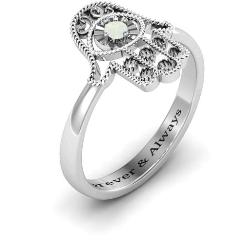 Protection Hamsa Ring – Sterling Silver with Opal