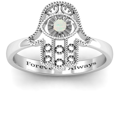 Protection Hamsa Ring – Sterling Silver with Opal