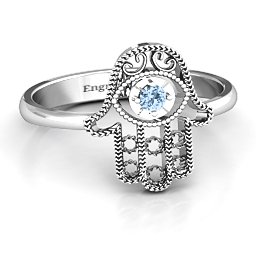 Protection Hamsa Ring in 925 Sterling Silver with Aquamarine