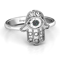 Protection Hamsa Ring in 925 Sterling Silver with Alexandrite