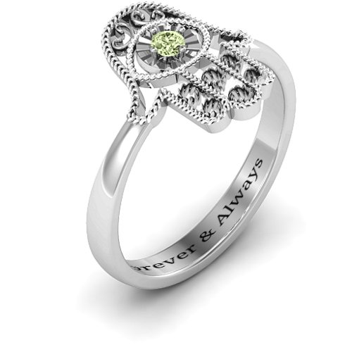 Protection Hamsa Ring – Sterling Silver with Peridot