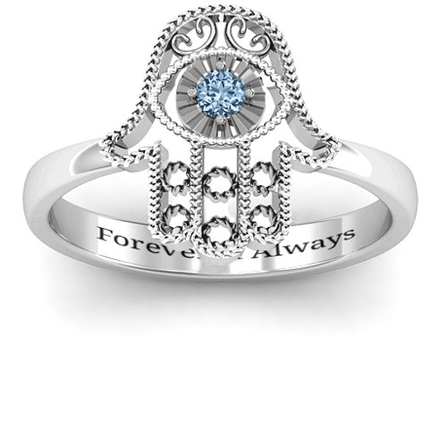 Protection Hamsa Ring – Sterling Silver with Aquamarine