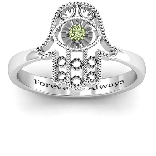 Protection Hamsa Ring – Sterling Silver with Peridot