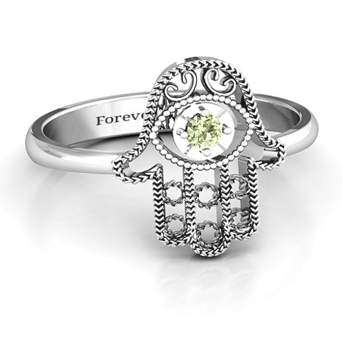 Protection Hamsa Ring – Sterling Silver with Peridot