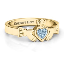 Heart Stone Claddagh Ring in 18K Gold Plated Silver with Aquamarine