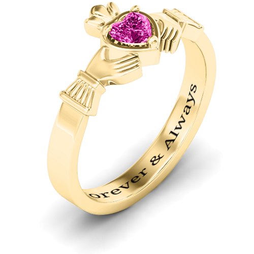 Heart Stone Claddagh Ring – 18K Gold Plated Silver with Pink Tourmaline