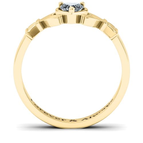 Heart Stone Claddagh Ring – 18K Gold Plated Silver with Diamond