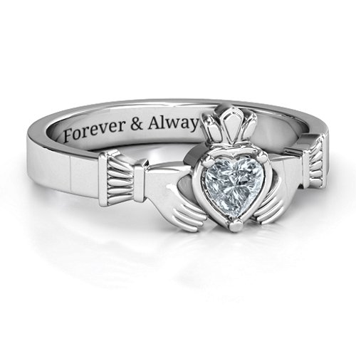 Heart Stone Claddagh Ring – Sterling Silver with Cubic Zirconia