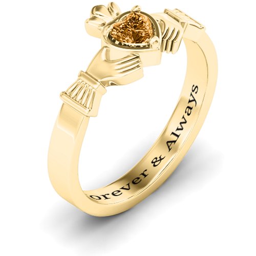 Heart Stone Claddagh Ring – 18K Gold Plated Silver with Citrine