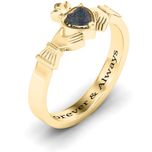 Heart Stone Claddagh Ring – 18K Gold Plated Silver with Alexandrite