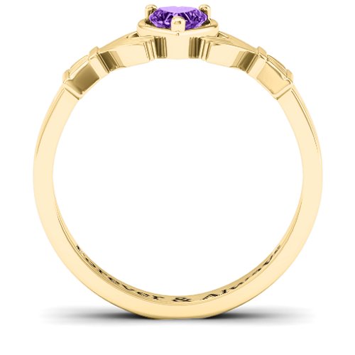 Heart Stone Claddagh Ring – 18K Gold Plated Silver with Amethyst
