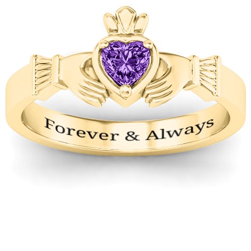 Heart Stone Claddagh Ring – 18K Gold Plated Silver with Amethyst