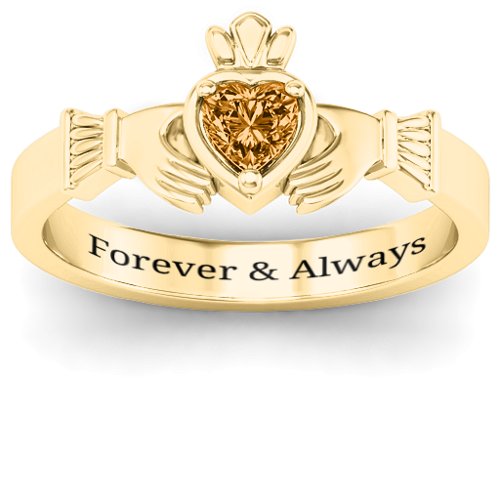 Heart Stone Claddagh Ring – 18K Gold Plated Silver with Citrine