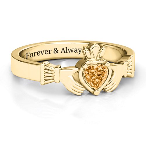 Heart Stone Claddagh Ring – 18K Gold Plated Silver with Citrine