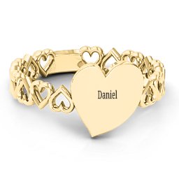 Engravable Cut Out Hearts Ring in 10K Solid Yellow Gold