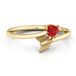 Heart & Arrow Ring in 18K Gold Plated Silver with Garnet and Cubic Zirconia