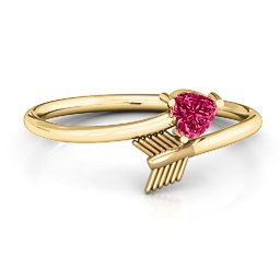 Heart & Arrow Ring in 18K Gold Plated Silver with Ruby and Cubic Zirconia