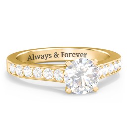 Elegant Duchess Ring with Shoulder Accents in 18K Gold Plated Silver with White Premium Zirconia and Cubic Zirconia