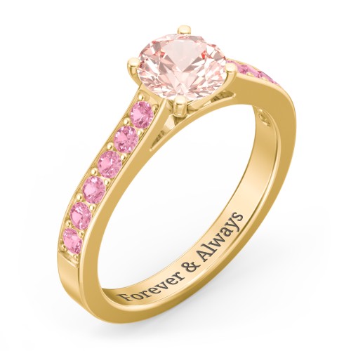 Elegant Duchess Ring with Shoulder Accents – 10K Yellow Gold with Morganite and Pink Tourmaline
