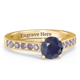 Elegant Duchess Ring with Shoulder Accents in 18K Gold Plated Silver with Blue Sapphire and Alexandrite