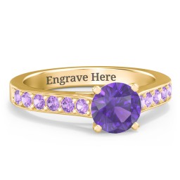 Elegant Duchess Ring with Shoulder Accents in 18K Gold Plated Silver with Amethyst Premium Zirconia and Amethyst
