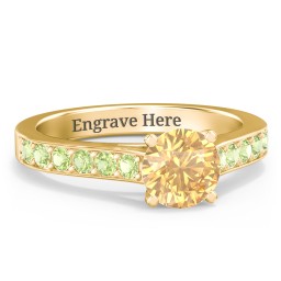 Elegant Duchess Ring with Shoulder Accents in 18K Gold Plated Silver with Fancy Yellow Premium Zirconia and Peridot