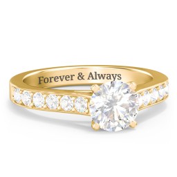 Elegant Duchess Ring with Shoulder Accents in 18K Gold Plated Silver with White Premium Zirconia and Cubic Zirconia