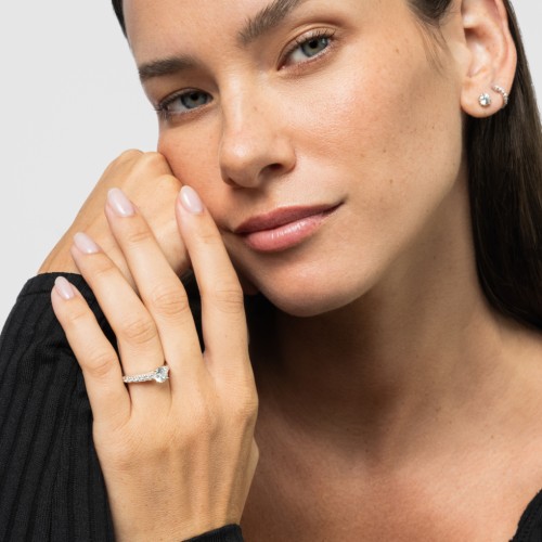 Elegant Duchess Ring with Shoulder Accents – 18K Gold Plated Silver with White Premium Zirconia and Citrine