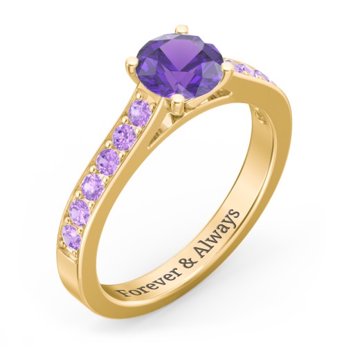 Elegant Duchess Ring with Shoulder Accents – 18K Gold Plated Silver with Amethyst Premium Zirconia and Amethyst